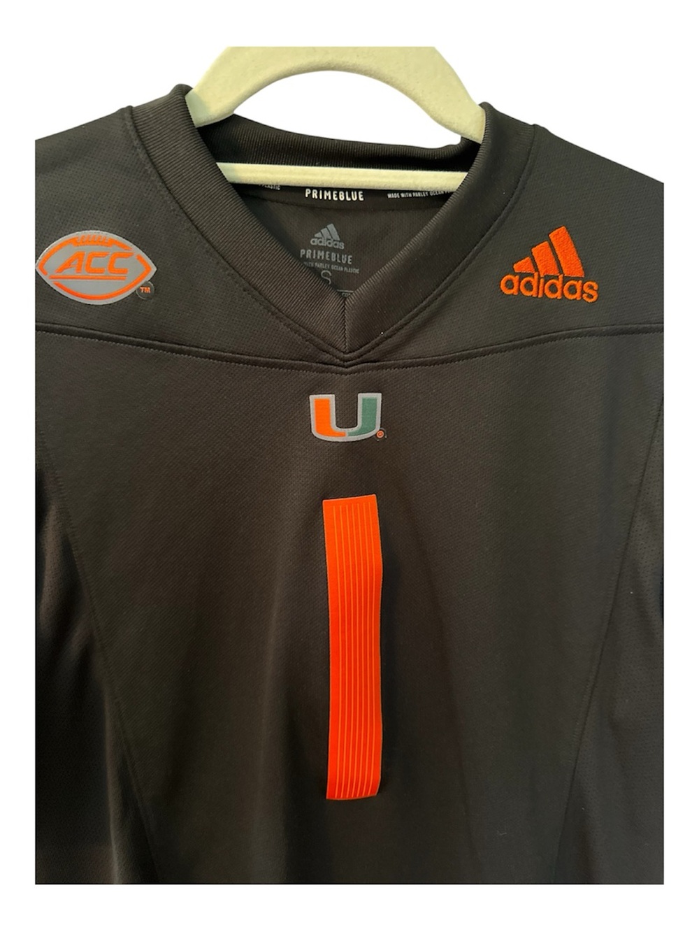 adidas Black Miami Hurricanes Football Jersey with Orange Accents
